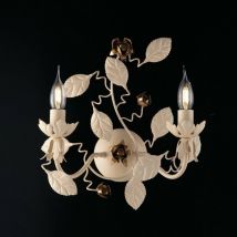 Aplique en hierro marfil decape dos luces acabado dorado 36x h38 cm