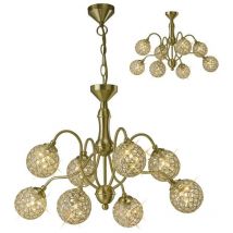 Inspired Diyas Apollo - Lámpara colgante de techo semi empotrada, 8 luces, Latón satinado, Cristal