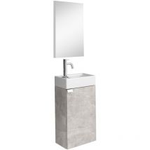 Badplaats - Set meuble lave mains Apollo 40 x 22 cm - Gris béton - Avec miroir