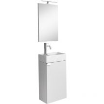 Badplaats - Set meuble lave mains Apollo 40 x 22 cm - Blanc brillant - Avec Miroir et led