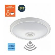 EDM - Plafoniera a led con sensore e luce di emergenza IP20 1100 lumen 16W 30 led 6.400K a luce fredda