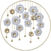 Fijalo - Ornement mural en métal fleurs blanches avec cerceau doré 62x3,5x62 Cm, fer