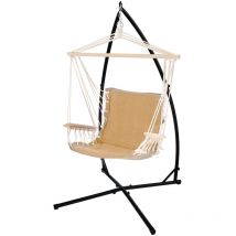 ECD Germany Sedia Sospesa Poltrona Pensile Cotone Terra Cotta e Braccioli di Legno Amaca con Supporto Telaio 208 cm Struttura in Metallo Carico Max.