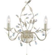 Almandite - Applique murale d'intérieur à 2 ampoules, or, crème avec motif de feuilles florales de cristaux, E14 - Searchlight