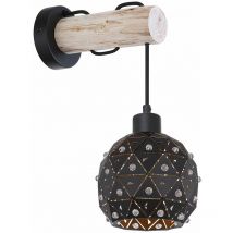 Etc-shop - Applique, appliques, lampe de salon en bois avec abat-jour en cristal sphérique, abat-jour barre ronde, 1x E27, x h x p 15x40x25 cm, salon