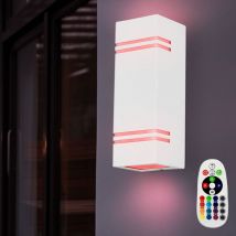 Applique d'extérieur dimmable avec télécommande éclairage de porte d'entrée haut vers le bas applique murale blanche, rvb changeant de couleur, 2x