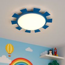 Applique murale chambre d'enfant lampe pour enfant plafonnier en verre bleu clair, soleil, acier, blanc satiné, 1x douille E27, DxH 35x8 cm