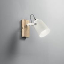 Applique eda in metallo bianco e legno con punto luce orientabile - Bianco, Legno