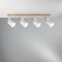 Applique eda in metallo bianco e legno con quattro punti luce orientabili - Bianco, Legno