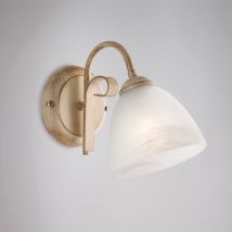 Belight - Applique in ferro laccato avorio con decorazione oro antico e diffusore in vetro diametro 13 alabastro bianco 1 luce H.20 - L.13 - P.23