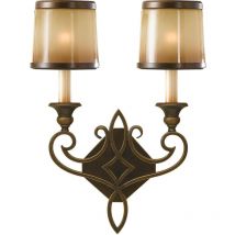Elstead - Justine - Applique murale à 2 ampoules pour bougie d'intérieur bronze avec abat-jour en verre de chêne, E14