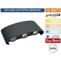 Applique lampada led da muro doppia emissione luminosa 10W wall light nera con 6 led smd IP65 - Colore Luce: Bianco Caldo