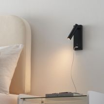 Kosilum - Applique led liseuse noire avec port usb dimmable - Tofino