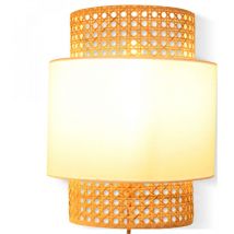 Applique luminaire en cannage avec abat-jour tissu Blanc