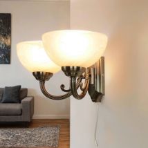 Applique marlene avec abat-jour en verre blanc bronze - Bronze (les photos montrent le jour et la nuit), Blanc