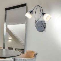 Lampe Spot Applique Murale Lampe De Salon Lampe De Chambre À Coucher, 2 Flammes, Métal Verre Chromé Satiné, 2x Led 5w 450lm Blanc Chaud, Lxh 29x27cm