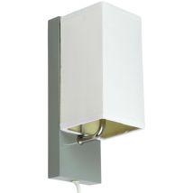Corep - Applique murale abat jour tissu blanc socle metal Gris Lampe 1 spot lumière led