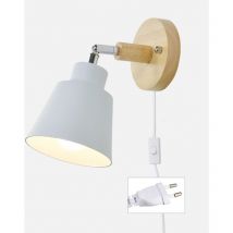 Ensoleille - Applique Murale Avec Interrupteur Marche Et Prise Lampe De Chevet Moderne Vintage Macaron Applique Murale Bois Applique Murale Convient
