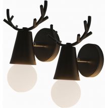 Applique Murale Créatif Moderne en Fer Luminaire Lampe Murale Antlers Cerf E27 pour Chambre d'enfant Couloir Bar 2 Pack Noir