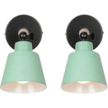 Applique Murale Moderne Lamp Murale Créative Minimaliste Luminaire Applique Murale Métal Bois E27 Vert Ø12cm - 2pcs