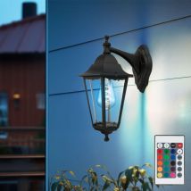 Etc-shop - Applique murale en aluminium noir, lanterne d'extérieur, lanterne murale de maison, verre, télécommande dimmable, 1x led rvb 8,5W 806Lm