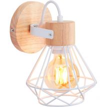 Norcks - Applique Murale En Métal Applique Murale Rétro Applique En Bois Applique D'Intérieur Blanc E27 Applique Moderne Lampe Murale Cage En Diamant