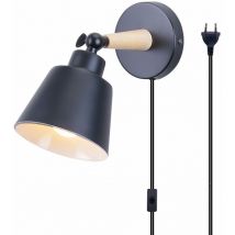 Applique Murale Rétro Industriel E27 Lampe Murale Avec Interrupteur Marche Et Prise Éclairage Murale en Métal Ø12CM Noir - 1Pcs
