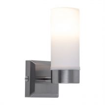 Globo Lighting - Applique murale en verre IP44 pour salle de bain, verre opale, métal nickel mat, 1x douille E14, HxP 18,5x11,5 cm