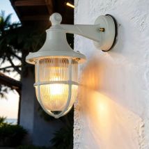 Licht-erlebnisse - Applique murale extérieure en laiton massif IP64 blanc E27 en laiton maritime en verre massif santorini