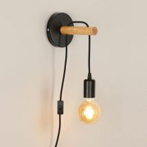 Applique Murale Industrielle, Applique Murale Chambre en Bois et Métal Réglable Lampe Murale, Vintage E27 Applique Murale avec Interrupteur et Prise