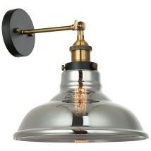 Italux - Hubert - Applique Industrielle Et Rétro Noir, Or 1 Lumière avec Abat-Jour Fumé, E27 Dimmable