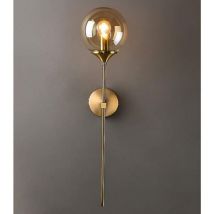 Applique murale industrielle vintage, globe en verre Ambre avec applique murale dorée à bras long, applique murale dorée pour chevet (Ambre)
