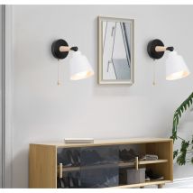 Applique Murale Industrielle Vintage Lampe Murale Métal Bois Éclairage Murale Réglable E27 Ø12CM Blanc - 2Pcs