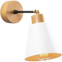 Applique Murale Interieur, Lampe Murale Industrielle Bois, Blanc 14x14x25 cm