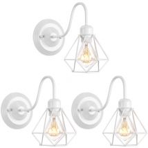 Axhup - Applique Murale Intérieur Vintage Industrielle Luminaire Eclairage Cage Diamant en Métal Blanc 3PCS