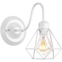 Applique Murale Intérieur Vintage Industrielle Luminaire Eclairage Cage Diamant en Métal Blanc 1PCS