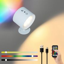 Rapanda - Applique Murale Intérieure, Lampe de Chevet Sans Fil Tactile led avec Télécommande, Lampe Murale rgb à Gradation Rotatifs 360° Rechargeable
