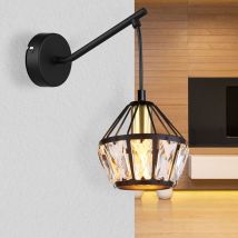 Applique murale lampe de couloir lampe de salon, métal cristaux de verre noir laiton clair, classique, 1x douille E14, DxH 12,5x25cm