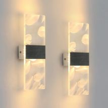 Applique Murale led Intérieure 12W Design Moderne Acrylique Idéale pour Chambre, Salon, Couloir, Escalier - 2 Pièce - Argent - Lumière Chaude 3000K