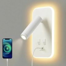 Ontway - Applique murale led, liseuse de chevet avec interrupteur, port de charge usb, éclairage d'ambiance réglable pour chambre (lumière naturelle
