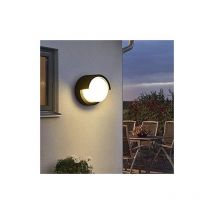 Qiyao - Applique murale led ronde de 10 watts, Éclairage Mural Etanche 3000K blanc chaud,Noir