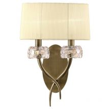 Diyas - Inspired Mantra - Loewe - Applique murale Switched 2 Light E14, laiton antique avec abat-jour crème