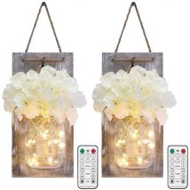 Applique murale Mason Jar avec télécommande, décoration murale rustique pour chambre à coucher, applique murale suspendue à piles avec guirlandes