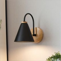Applique Murale Moderne En Bois (Noire) Applique Murale Rétro Minimaliste Lampe Murale Nordique E27 Pour Salon Chambre Étude Porche Couloir