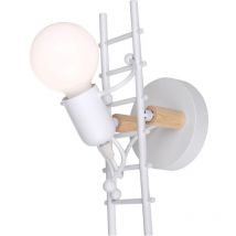Applique murale pour enfants, petite figurine créative en fer, base E27, chambre à coucher, salon, couloir, entrée (blanc et bois)