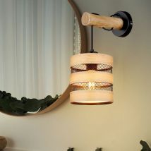 Applique murale suspendue en bois, lampe de salon avec abat-jour en treillis, maison de campagne, métal bois, noir marron, 1x douille E27, LxlxH