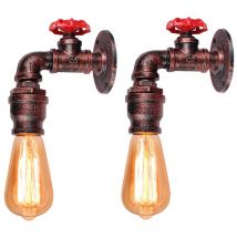 Wottes - Applique Murale Vintage Industriel Lampe Murale Métal Luminaire Murale Steampunk Conduites D'eau Rouge Rouille - 2Pcs