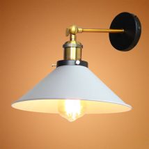 Wottes - Applique Murale Vintage Industrielle E27 Lampe de Plafond en Métal Plafonnier en Forme Chapeau Réglable pour Salon Couloir Bar 22cm Blanc