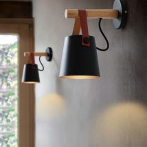 Applique per Interno, Moderna Lampada da Parete in Pelle, Creativo Illuminazione con Paralume E27 per Camera da Letto Cucina Corridoio Caffè Bar (2X