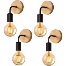 Appliques Murales Vintage Lot De 4, Lampe Murale Intérieure En Bois E27 Pour Chambre À Coucher, Escalier, Couloir (ampoules Non Incluses)